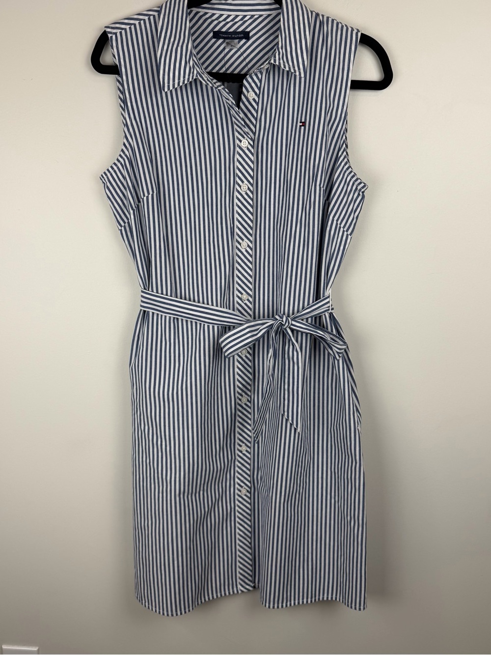 Tommy Hilfiger Women's Striped 100% Cotton Side Pockets Midi Shirtdress Sz 8 NWT